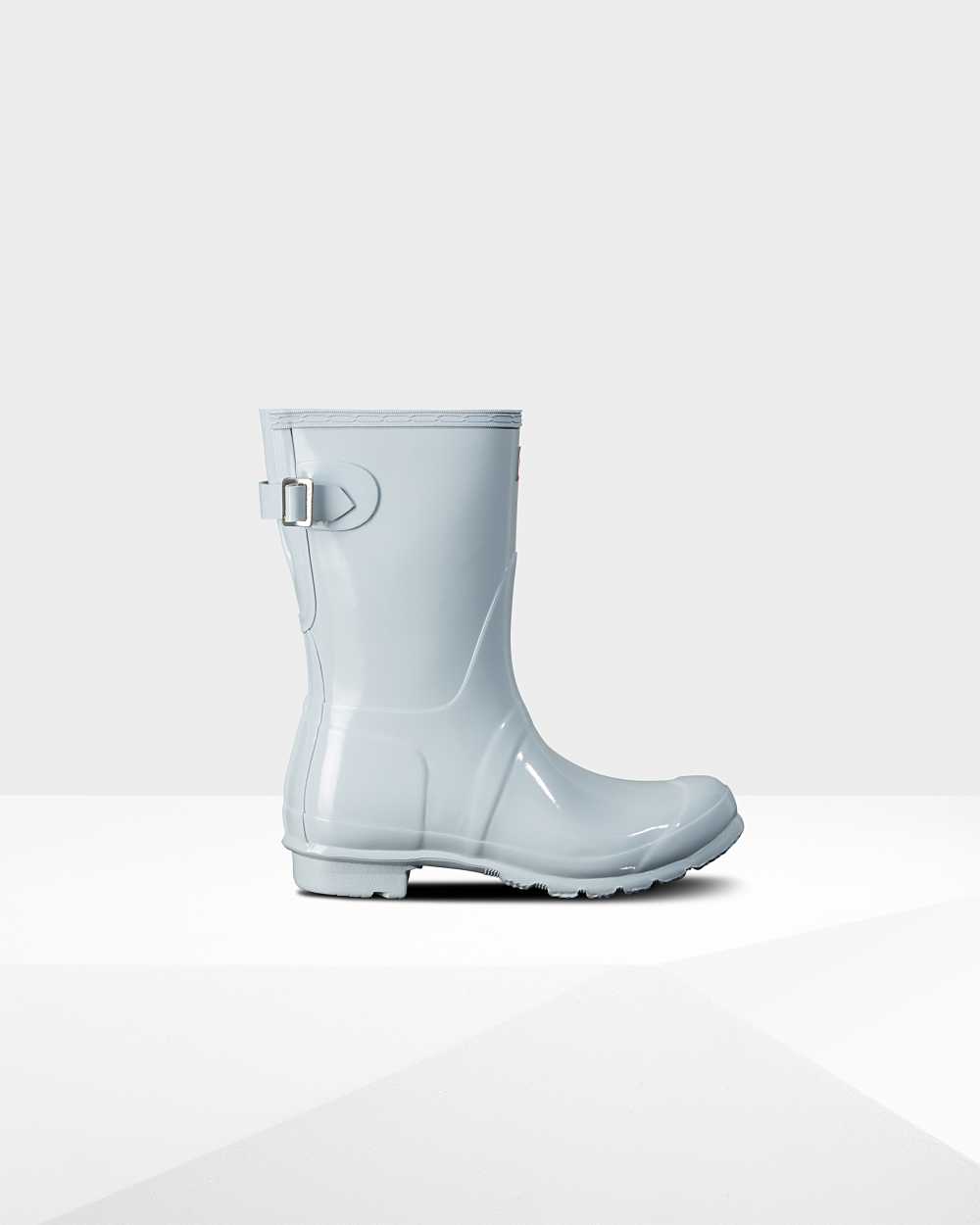 Womens Hunter Original Short Back Adjustable Gloss Rain Boots Grey/Blue | HSFYUM-745